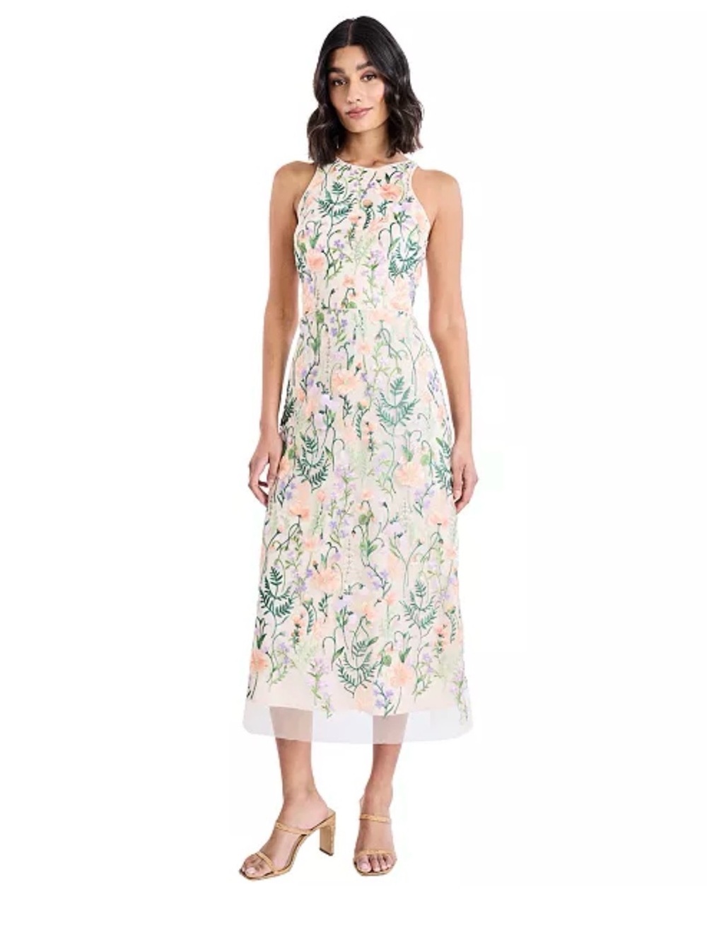 Maggy London Blush Floral Embroidered Midi Dress